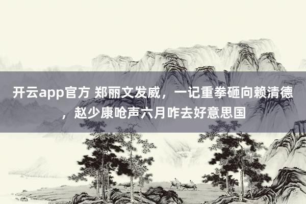 开云app官方 郑丽文发威，一记重拳砸向赖清德，赵少康呛声六月咋去好意思国